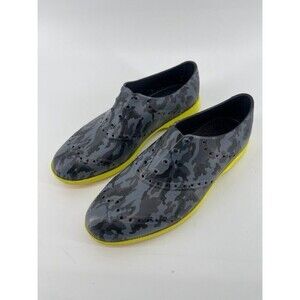 Biion Golf Shoes Mens Size 8 Black CAMO Yellow Sole Spikeless Oxford Comfort‎